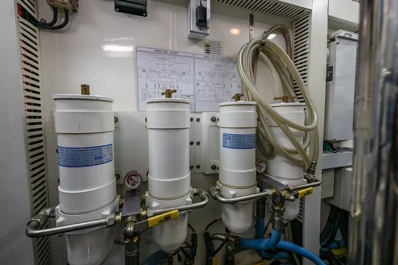 Slide: The Image of Engine room of 2012 Ocean Alexander 85 E yacht with fuel filtration system. - 113