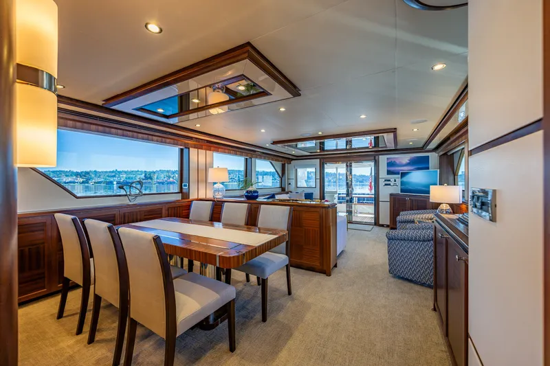 Slide: The Image of Luxurious interior of 2012 Ocean Alexander 85 E yacht with elegant dining area and scenic views. - 24