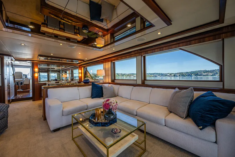 Slide: The Image of Luxurious interior of 2012 Ocean Alexander 85 E yacht with elegant seating and scenic views. - 69