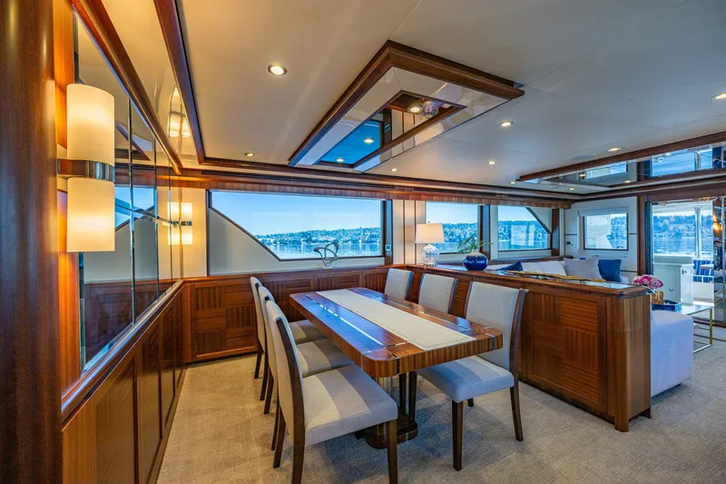 Slide: The Image of Luxurious interior of 2012 Ocean Alexander 85 E yacht with elegant dining area and scenic views. - 26