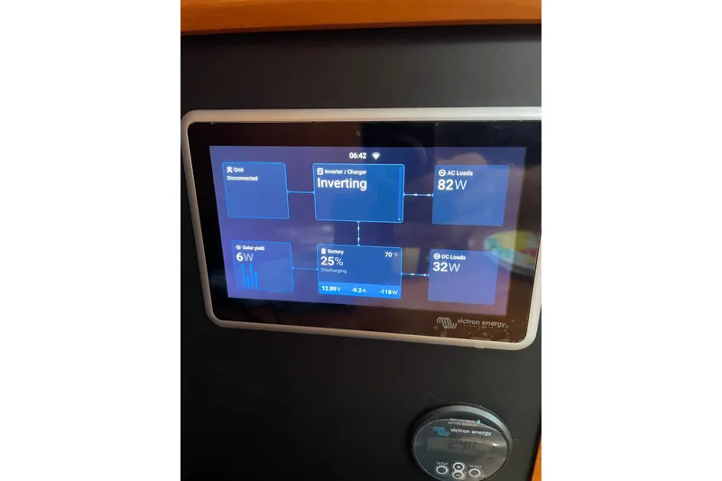 Slide: The Image of Victron Energy display on 2007 Jeanneau Sun Odyssey 49 DS showing power management details. - 68