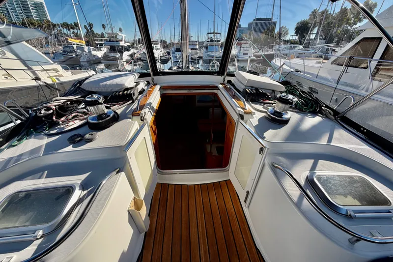 Slide: The Image of Cockpit view of 2007 Jeanneau Sun Odyssey 49 DS sailboat in marina. - 38
