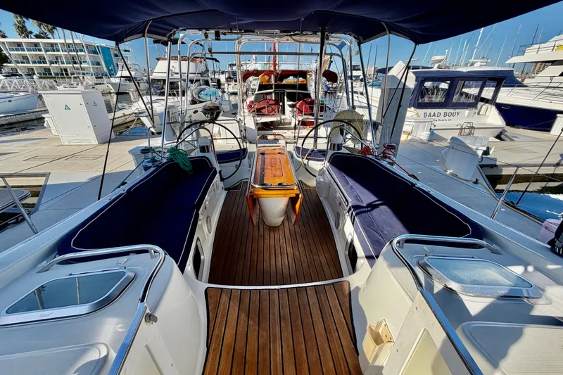 Slide: The Image of Cockpit view of 2007 Jeanneau Sun Odyssey 49 DS sailboat docked at marina. - 45