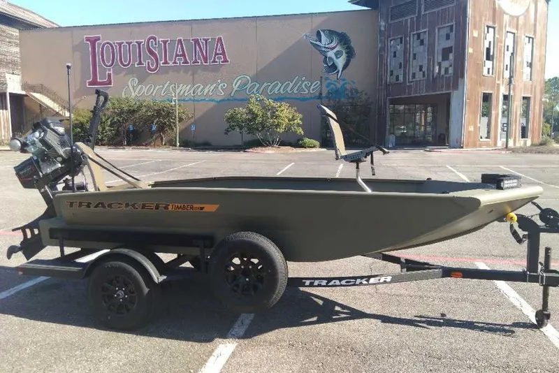 The Image of 2027 Tracker Grizzly 1553 Timber boat on trailer, parked at Louisiana Sportsman's Paradise. - 0