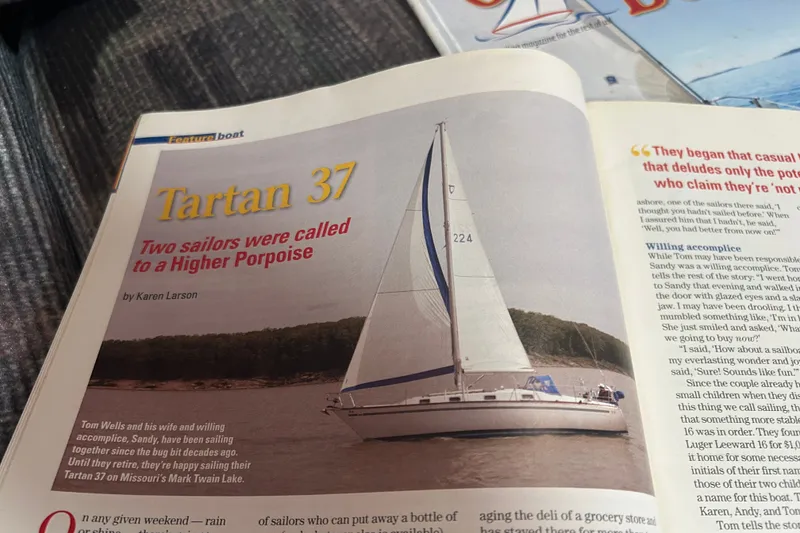 Slide: The Image of Magazine article featuring a 1979 Tartan 37 sailboat, highlighting a sailing adventure. - 25