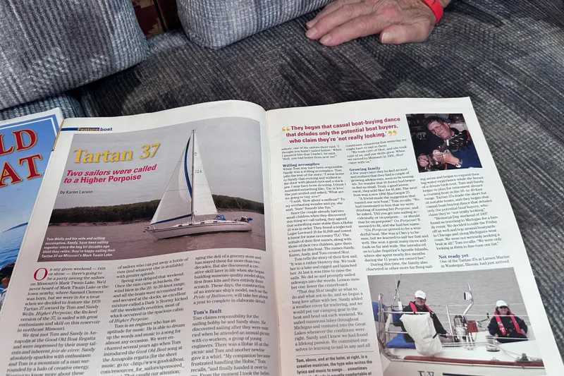 Slide: The Image of Magazine article featuring a 1979 Tartan 37 sailboat with sailors and detailed text. - 53