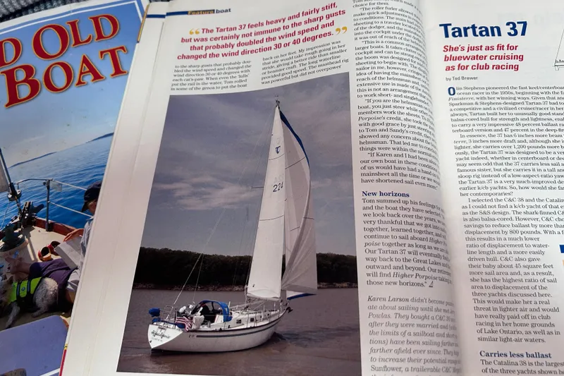 Slide: The Image of Magazine article featuring a 1979 Tartan 37 sailboat, highlighting its bluewater cruising capabilities. - 51