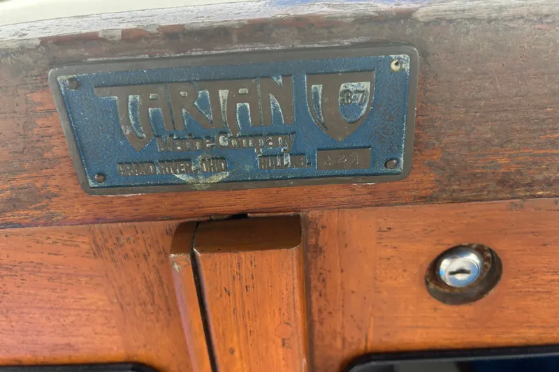 Slide: The Image of Plaque on a 1979 Tartan 37 sailboat, displaying model and manufacturer details. - 19