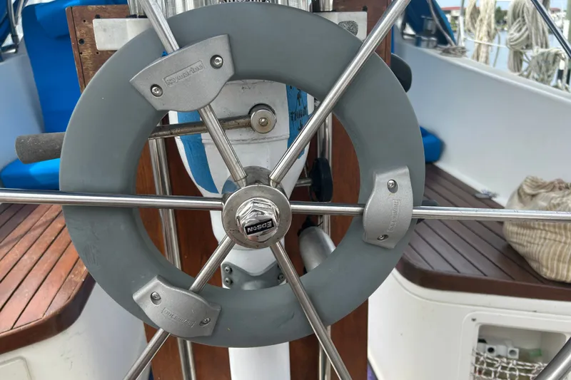 Slide: The Image of Steering wheel of a 1979 Tartan 37 sailboat, Raymarine Auto Helm - 13
