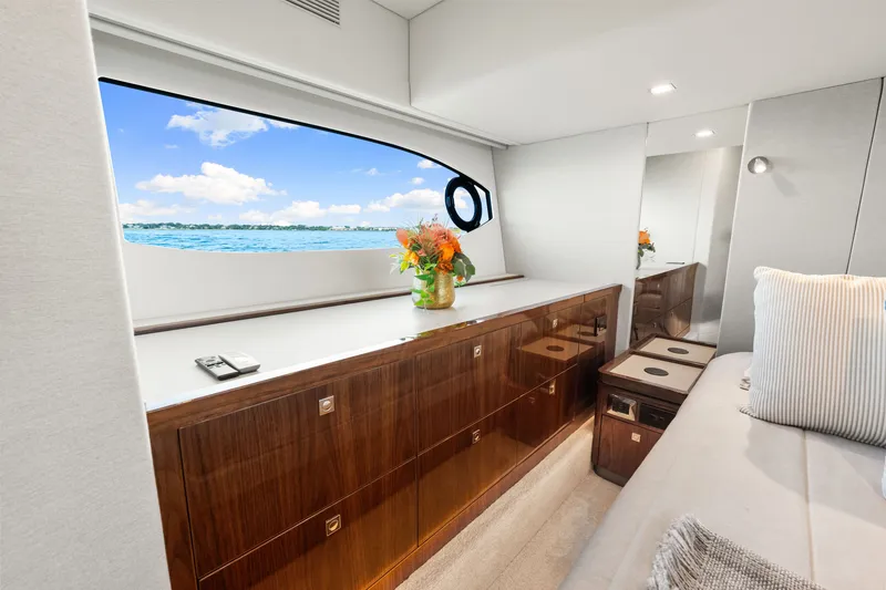 Slide: The Image of Luxurious interior of 2024 Riviera 4600 Sport Yacht Platinum Edition with ocean view. - 60