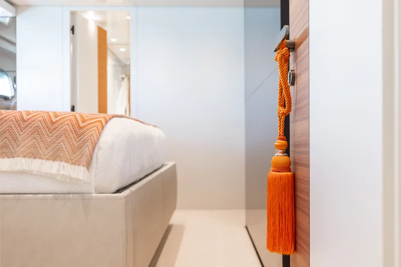 Slide: The Image of Luxurious 2024 Sanlorenzo SL90A yacht interior with elegant bedroom decor. - 52
