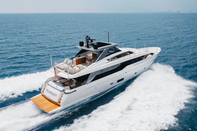 Slide: The Image of 2024 Sanlorenzo SL90A yacht cruising on open sea, showcasing sleek design and luxury features. - 22