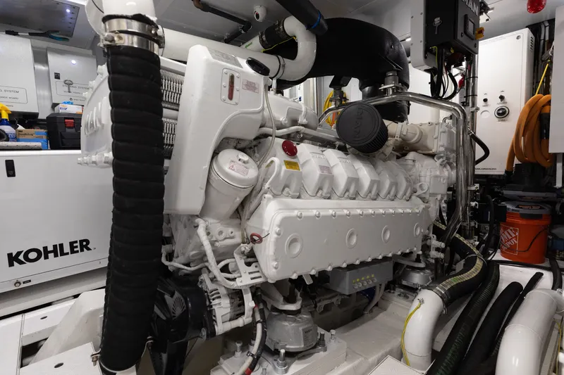 Slide: The Image of Engine room of 2024 Sanlorenzo SL90A yacht, featuring a Kohler generator. - 105