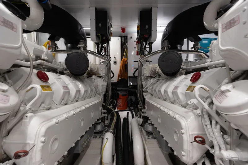 Slide: The Image of Engine room of 2024 Sanlorenzo SL90A yacht, showcasing dual powerful engines. - 109