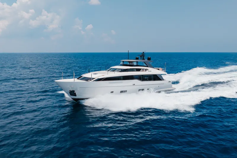 Slide: The Image of 2024 Sanlorenzo SL90A yacht cruising on open sea under clear skies. - 21