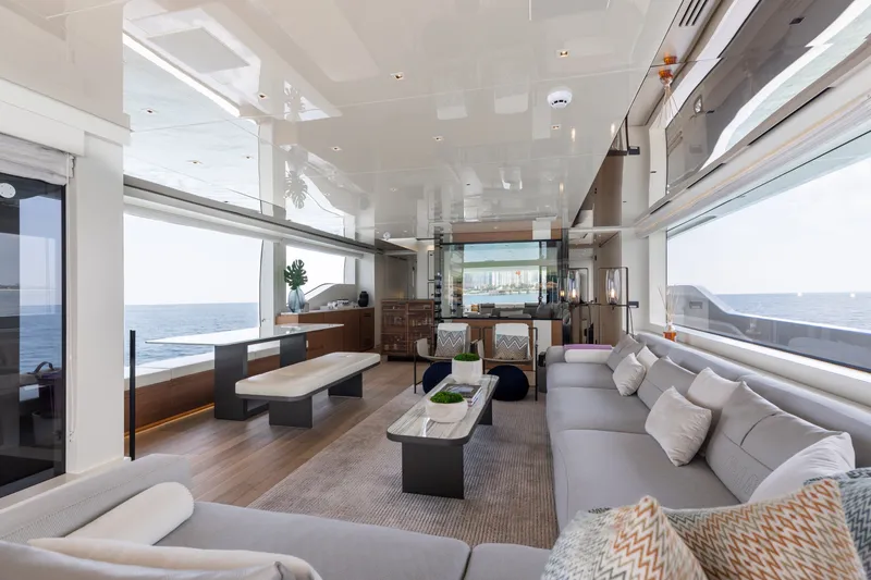 Slide: The Image of Luxurious interior of 2024 Sanlorenzo SL90A yacht with ocean view and modern furnishings. - 32