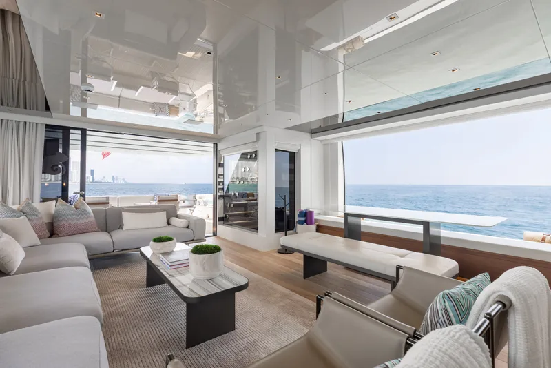 Slide: The Image of Luxurious interior of 2024 Sanlorenzo SL90A yacht with ocean view and modern furnishings. - 30