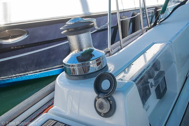Slide: The Image of Close-up of a 2005 Beneteau Oceanis 423 sailboat winch and deck details. - 45