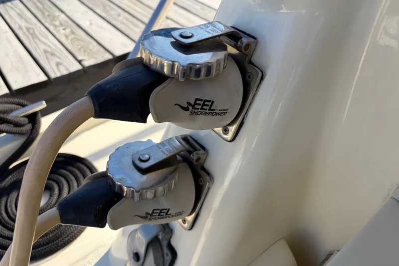 Slide: The Image of Shore power connectors on a 2000 Albin 35 Tournament Express boat. - 69