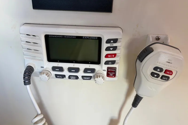 Slide: The Image of Standard Horizon Explorer marine radio on 2000 Albin 35 Tournament Express boat. - 36