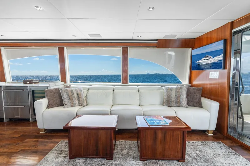 Slide: The Image of Luxurious interior of 1998 Cheoy Lee Motor Yacht with ocean view and elegant furnishings. - 9