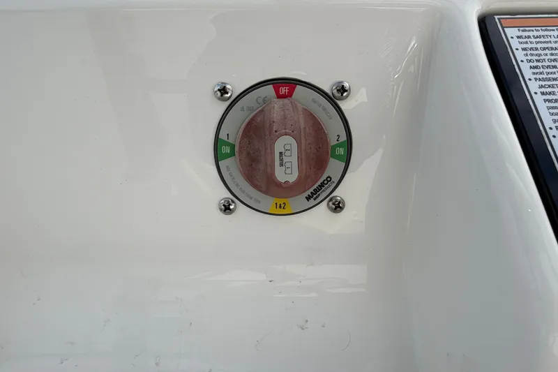 Slide: The Image of Battery switch on a 2025 Sea Fox 251 Bay Fox boat dashboard. - 30