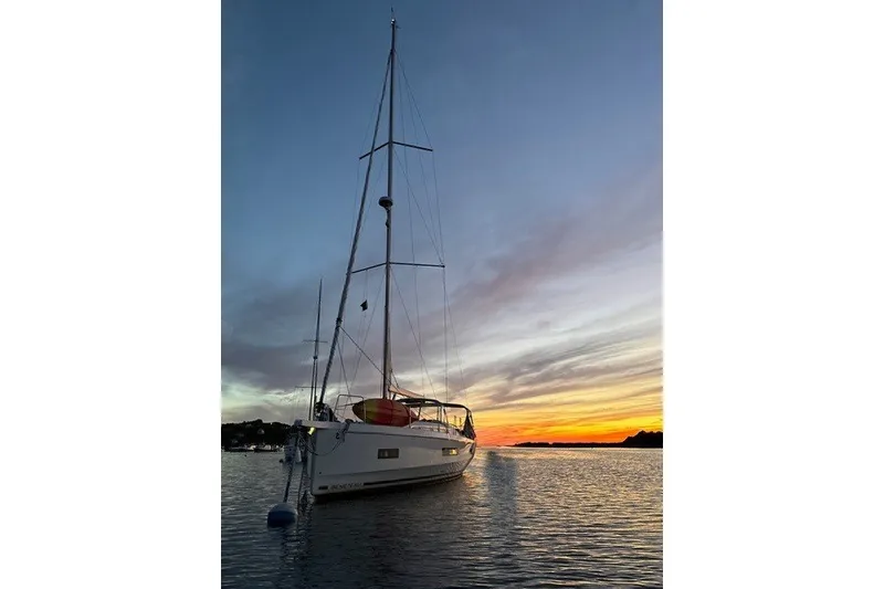 Slide: The Image of 2021 Beneteau Oceanis 40.1 sailboat at sunset on calm waters. - 3