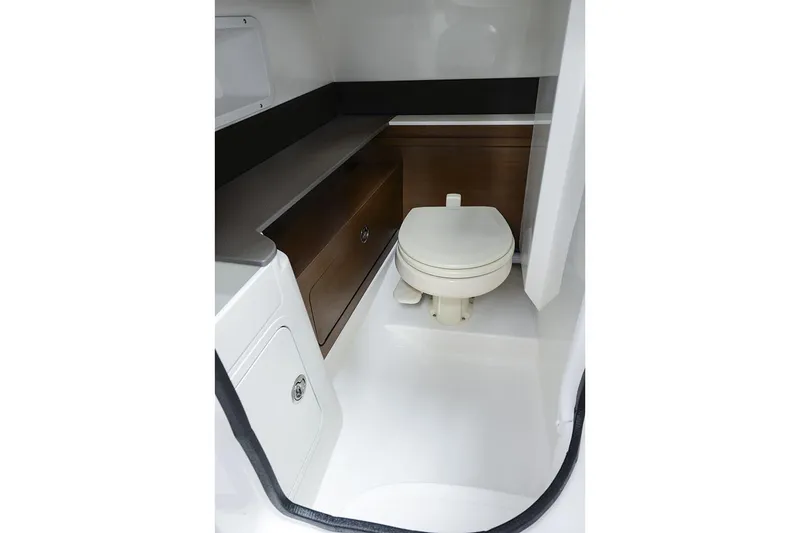 Slide: The Image of Manufacturer Provided Image: 2020 Sea Ray SDX 290 boat interior bathroom with toilet and storage. - 4