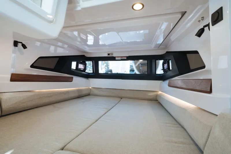 Slide: The Image of Luxurious interior cabin of 2027 Axopar 38 XC Cross Cabin with modern design. - 22