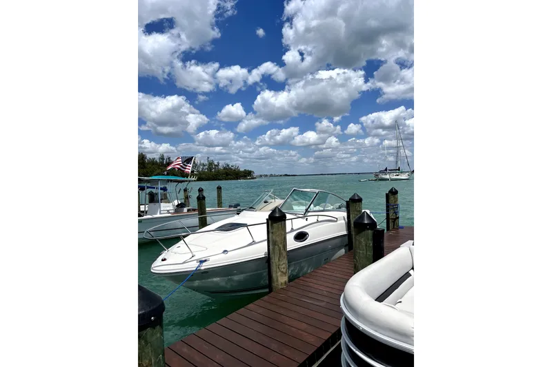 Slide: The Image of 2007 Sea Ray 240 Sundancer docked on a sunny day with cloudy sky. - 5