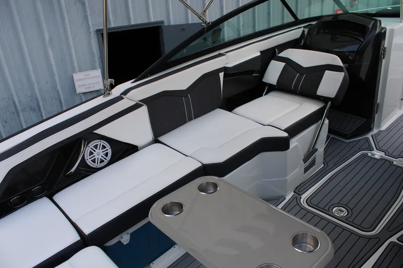 Slide: The Image of 2021 Monterey 255SS Super Sport boat interior with sleek seating and modern design. - 24