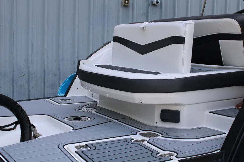 Slide: The Image of 2021 Monterey 255SS Super Sport boat interior with sleek seating and modern design. - 14