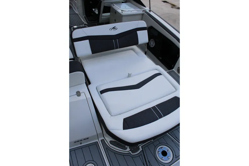 Slide: The Image of 2021 Monterey 255SS Super Sport boat interior with sleek, modern seating design. - 38