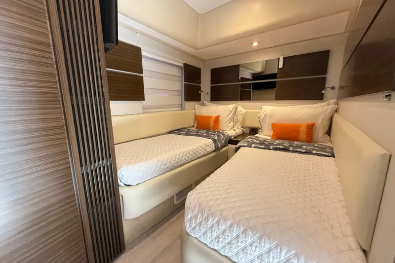 Slide: The Image of Luxurious twin cabin interior of 2015 Azimut 54 yacht with modern decor. - 83