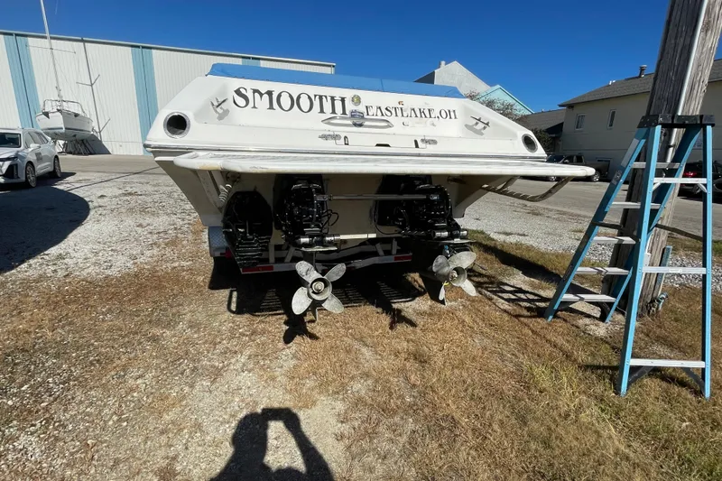 Slide: The Image of Rear view of a 2002 Fountain 35 Lightning boat with dual propellers. - 17