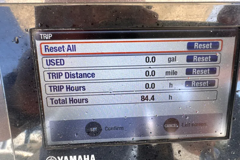 Slide: The Image of Yamaha display showing trip data on a 2017 Robalo R242 Center Console boat. - 21