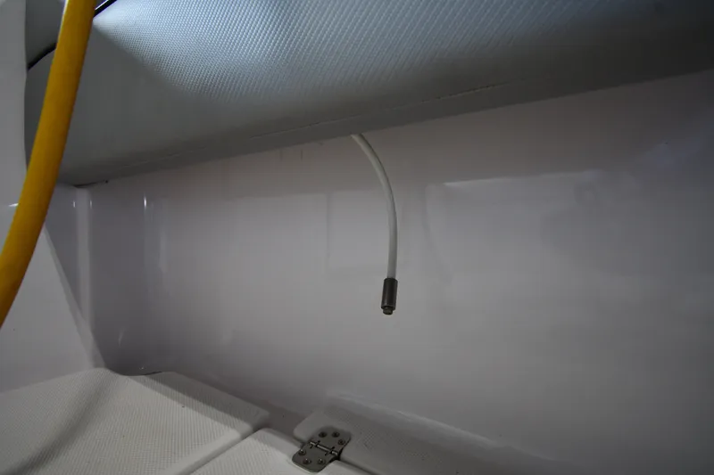 Slide: The Image of Interior detail of a 2009 Donzi 38 ZFX Open boat, featuring a hose and hinge. - 51