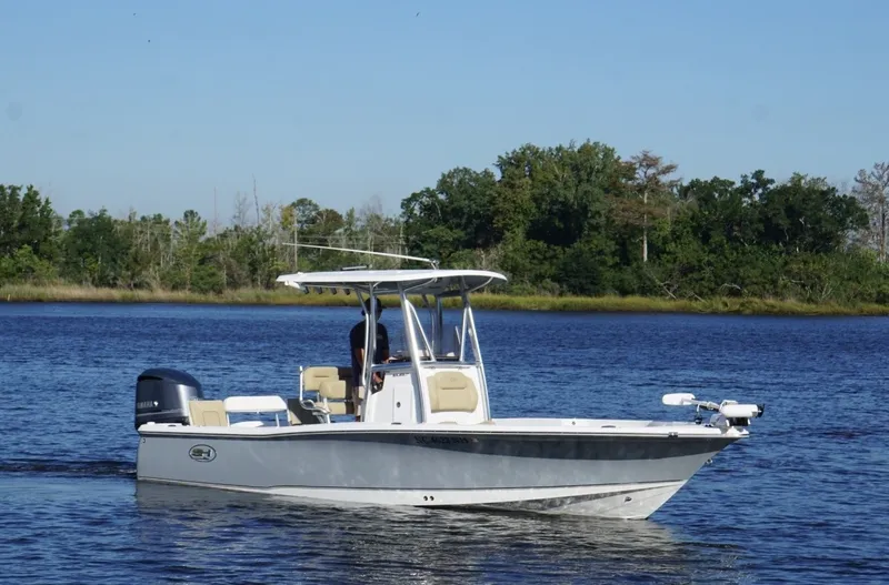 The Image of 2018 Sea Hunt BX25BR on a calm river with lush shoreline in the background. - 0