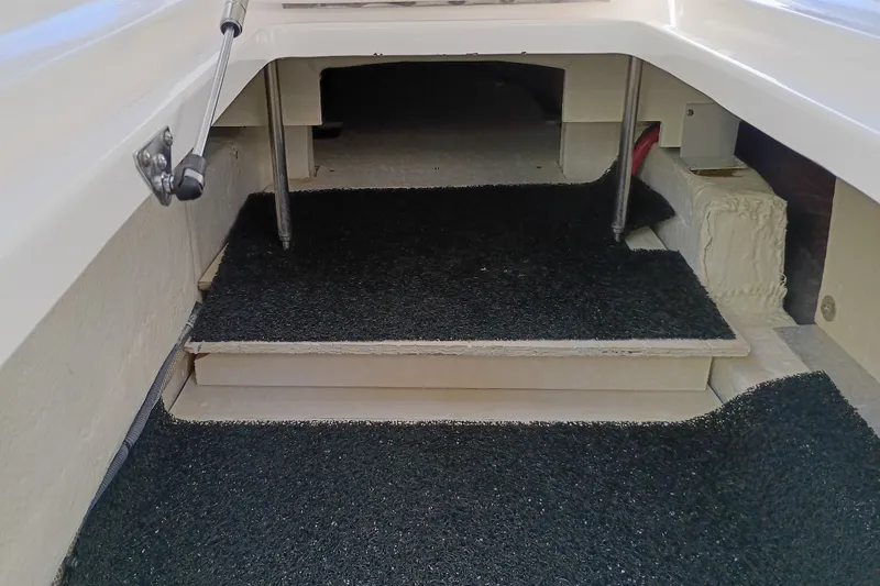 Slide: The Image of Interior steps of a 2021 Regal 29 OBX boat with black carpeting. - 27