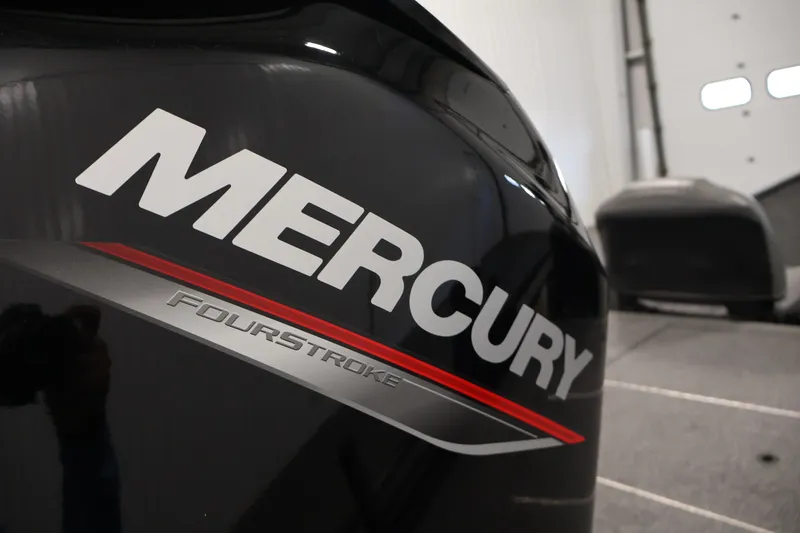 Slide: The Image of Close-up of Mercury FourStroke engine on 2024 Tracker Bass Tracker Classic XL boat. - 42