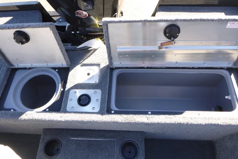 Slide: The Image of 2027 Tracker Pro Guide V-175 WT boat storage compartments, open and ready for use. - 13