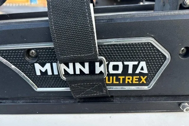 Slide: The Image of Minn Kota Ultrex motor on Ranger ALPHA 208, 2025 model, secured with a strap. - 33