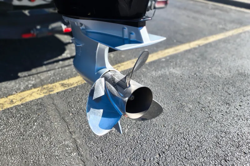 Slide: The Image of Close-up of a 2025 Ranger ALPHA 208 boat propeller on asphalt. - 33