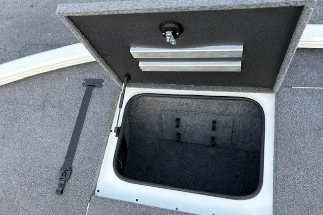 Slide: The Image of Open storage compartment on 2025 Ranger ALPHA 208 boat deck. - 61