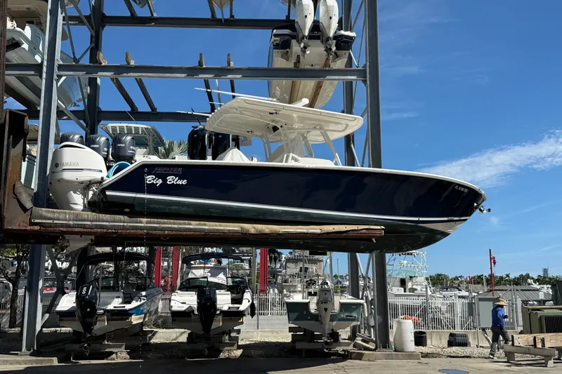 The Image of 2015 Jupiter 34 FS boat named "Big Blue" in dry dock storage. - 0