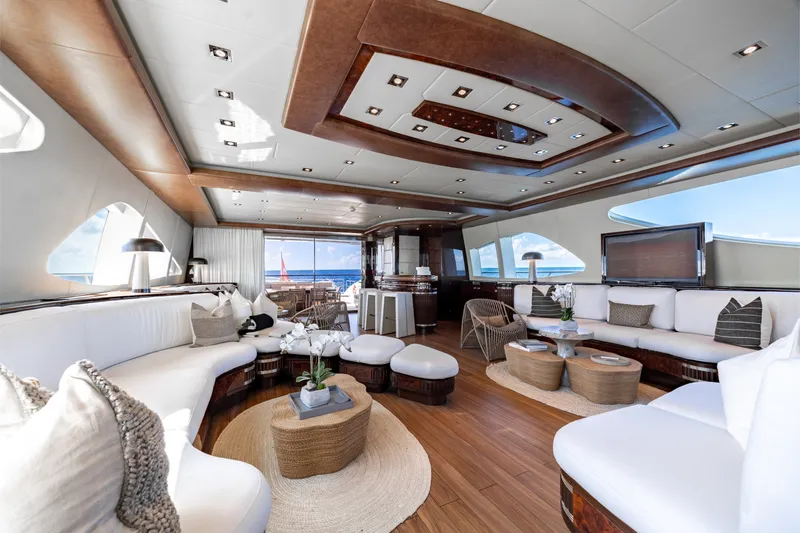 Slide: The Image of Luxurious interior of 2009 Mangusta 165 yacht with elegant seating and ocean view. - 20