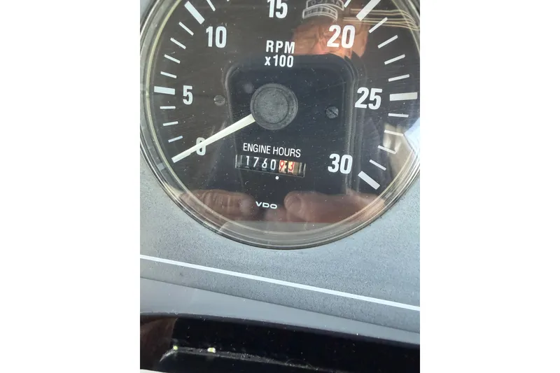 Slide: The Image of Close-up of Tiara Yachts 4000 Express 1998 tachometer showing 1760 engine hours. - 32
