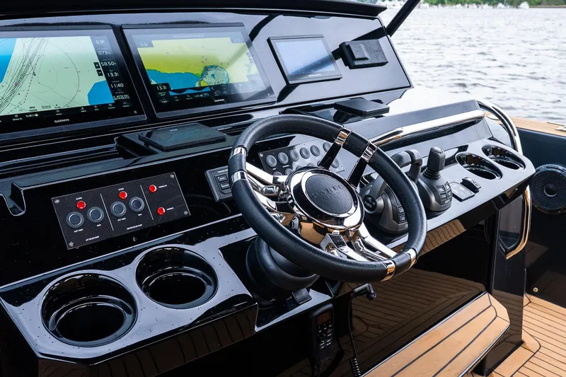 Slide: The Image of Cockpit of 2025 Pardo Yachts 43 with advanced navigation displays and controls. - 30