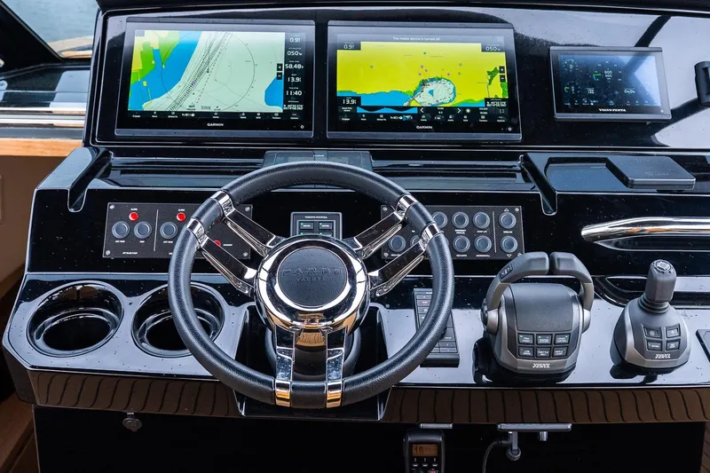 Slide: The Image of Cockpit of 2025 Pardo Yachts 43 with advanced navigation displays and controls. - 29