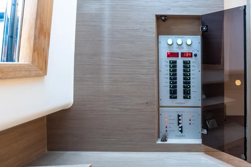 Slide: The Image of Electrical control panel on 2025 Pardo Yachts 43, featuring modern design and functionality. - 44